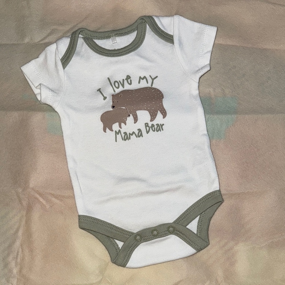 White and Green Baby Onesie - Mama Bear Design